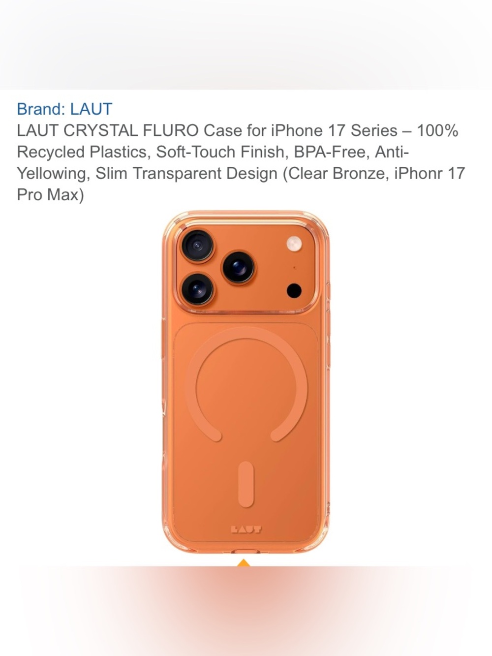 Clear Fluro MagSafe Compatible iPhone Case iPhone 17 Pro- Orange